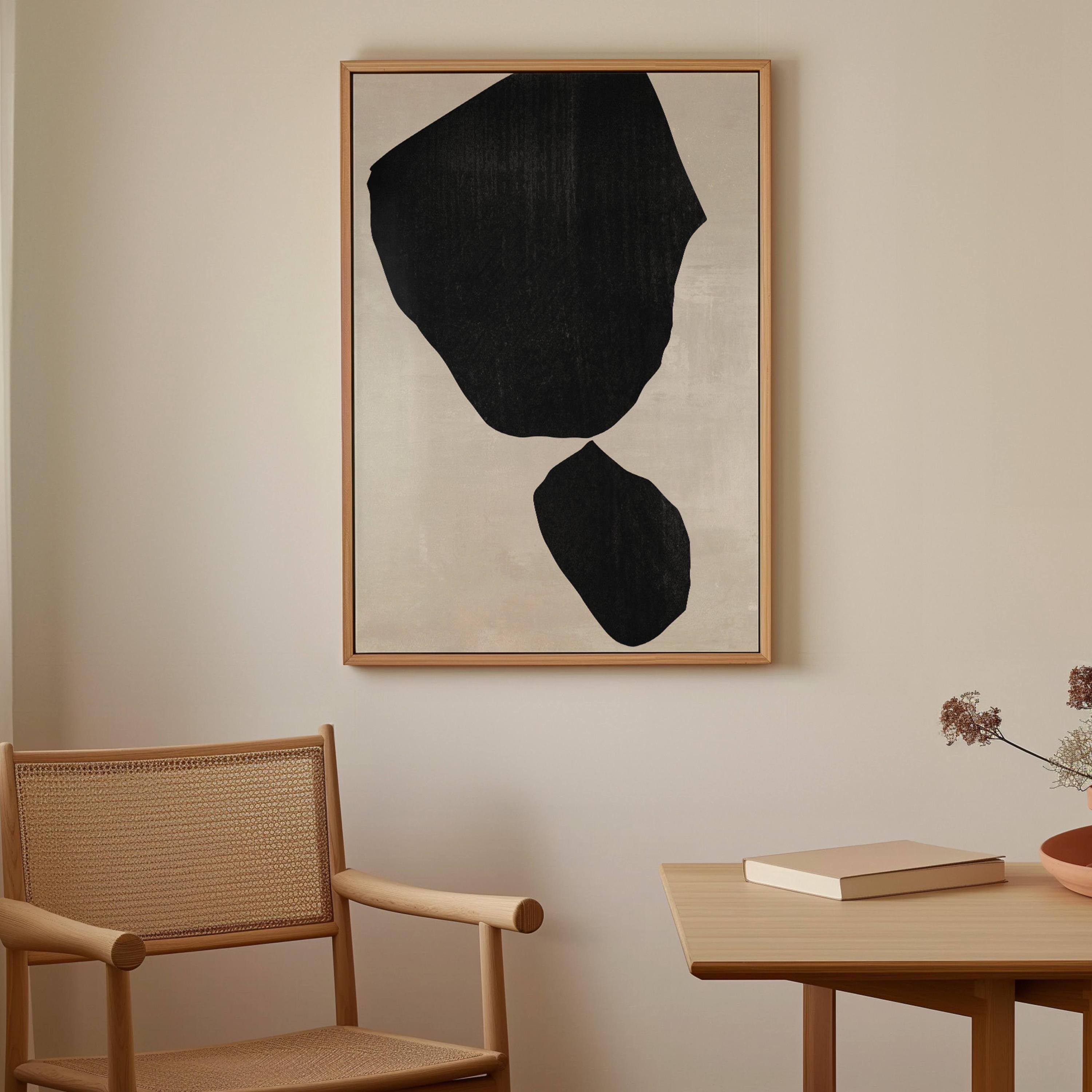 Modern Abstract Canvas Wall Art, Monochrome Framed Wall Art, Large