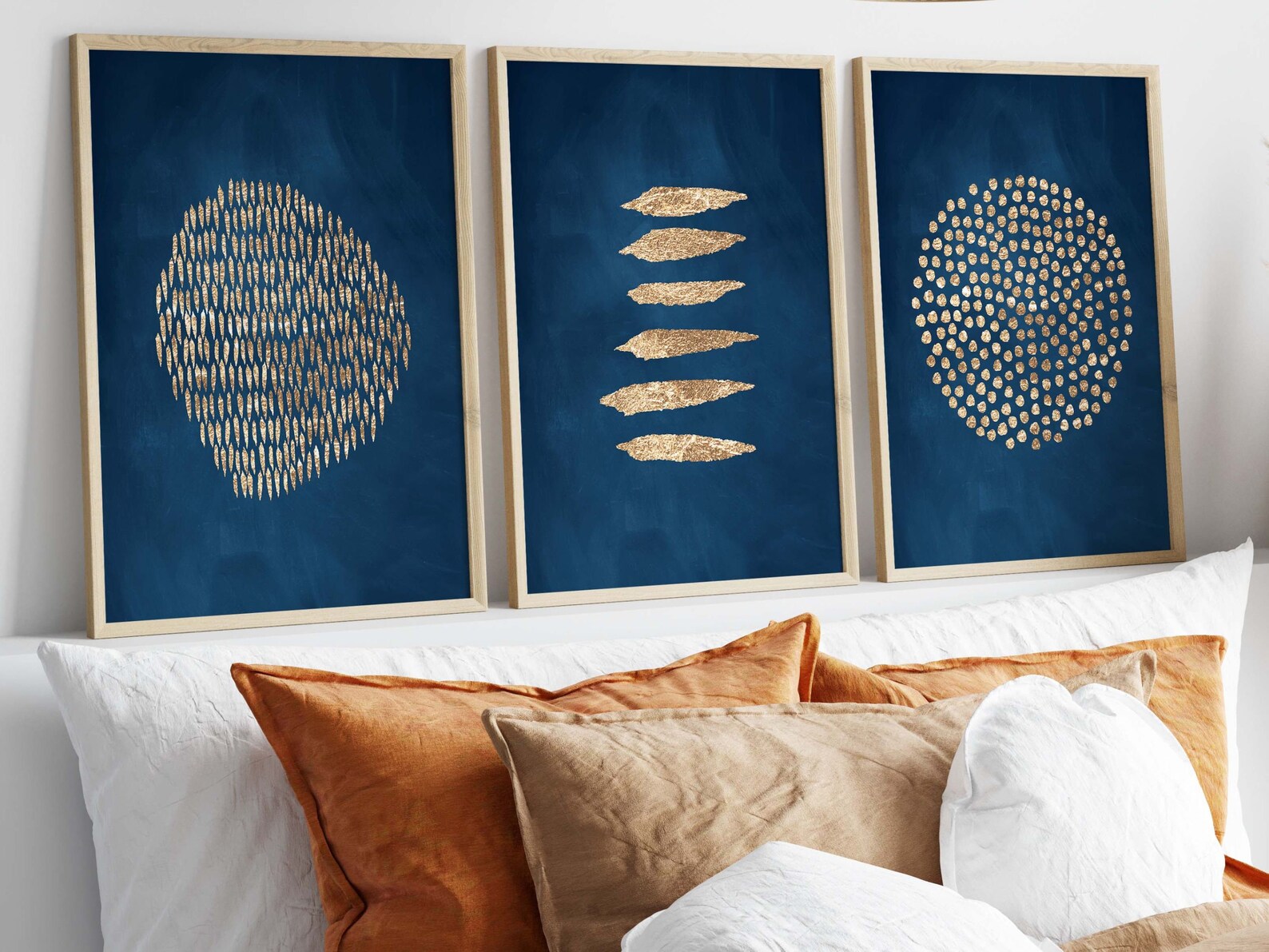 Navy Blue and Gold Wall Art · Set of 3 Prints · Abstract Art · Dark ...