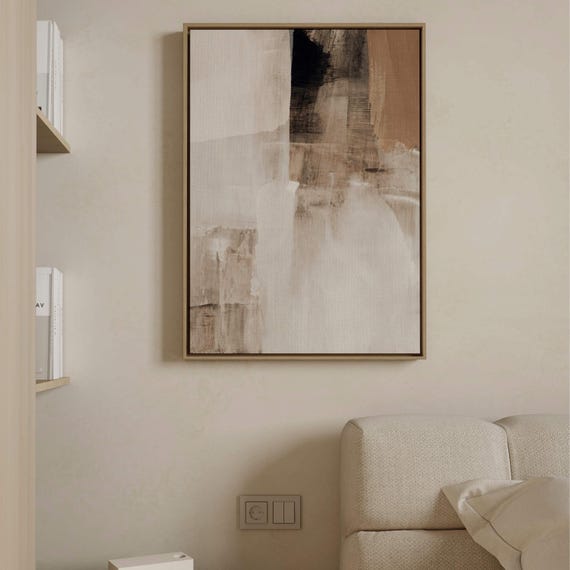Quadro Astratto Moderno Su Tela Marrone Testurizzata Con Cornice 50x100 Cm - Arredamento Soggiorno - 4