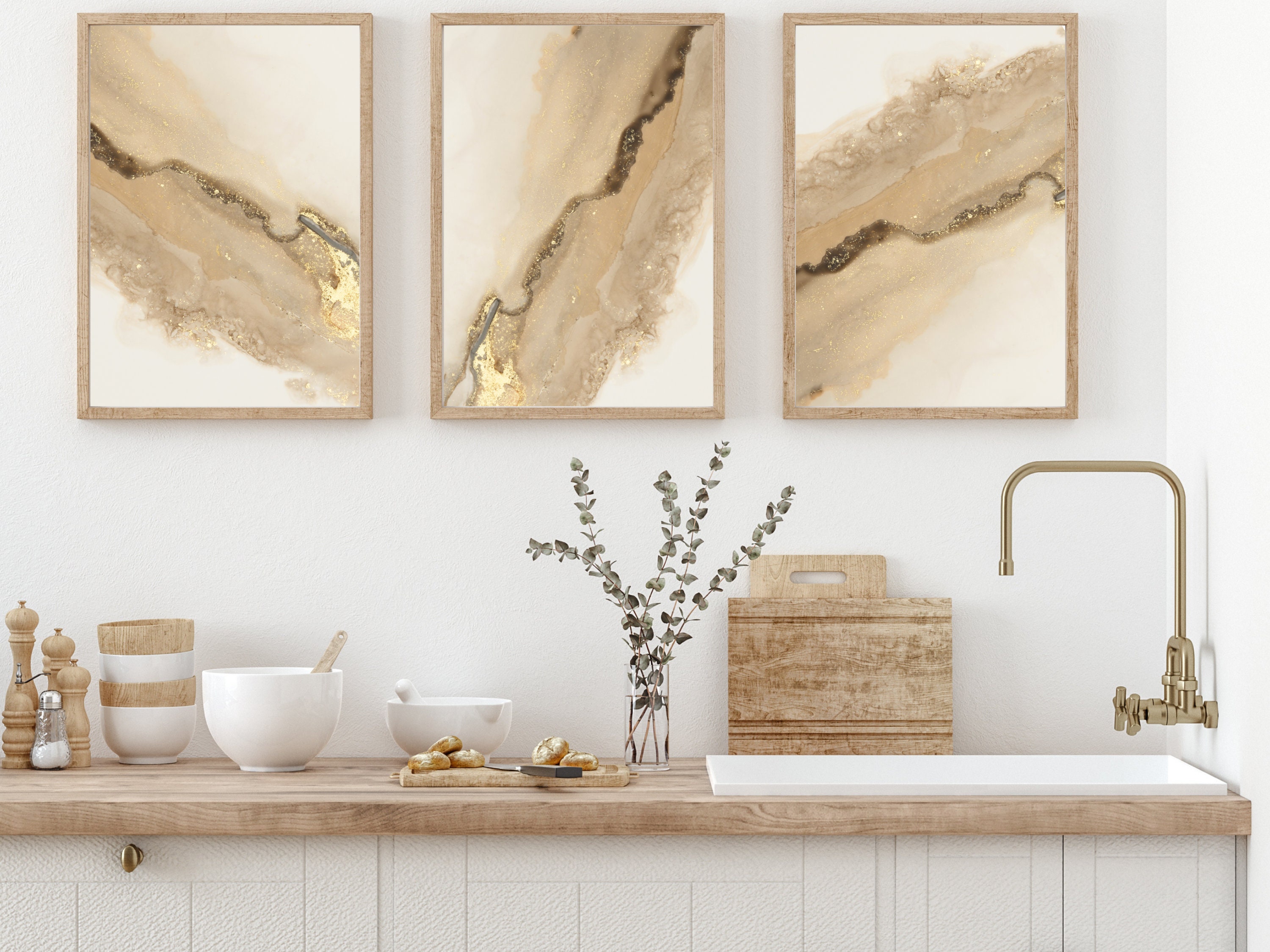 Beige and Gold Set of 3 Prints · PRINTABLE WALL ART · Gold Wall Art ...