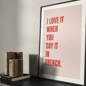 I Love You In French Art Print Pink and Red Wall Art Pop Art Gallery Wall Set Living Room Wall Decor Girlfriend Gift, Gift For Her image 2