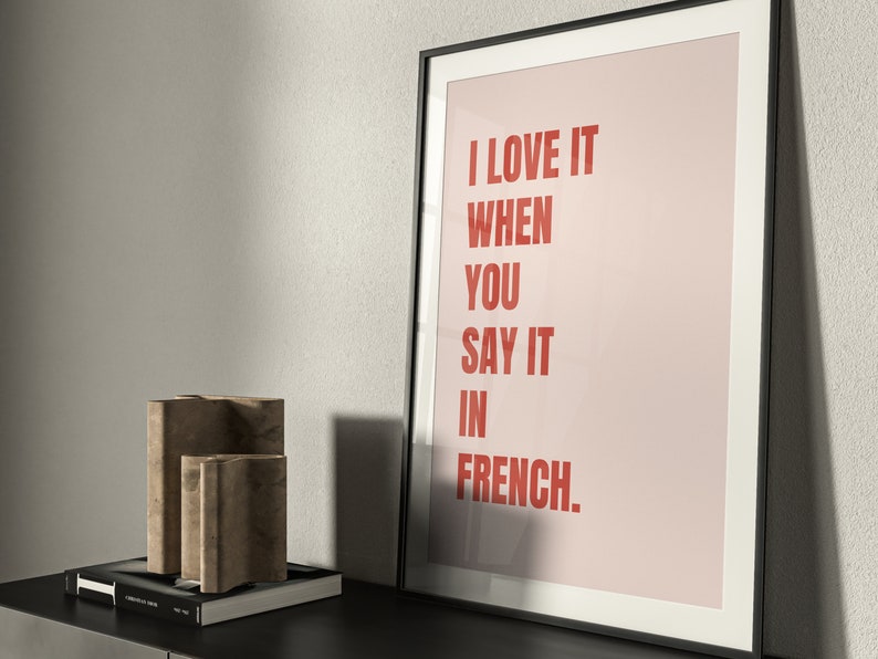 I Love You In French Art Print Pink and Red Wall Art Pop Art Gallery Wall Set Living Room Wall Decor Girlfriend Gift, Gift For Her image 2