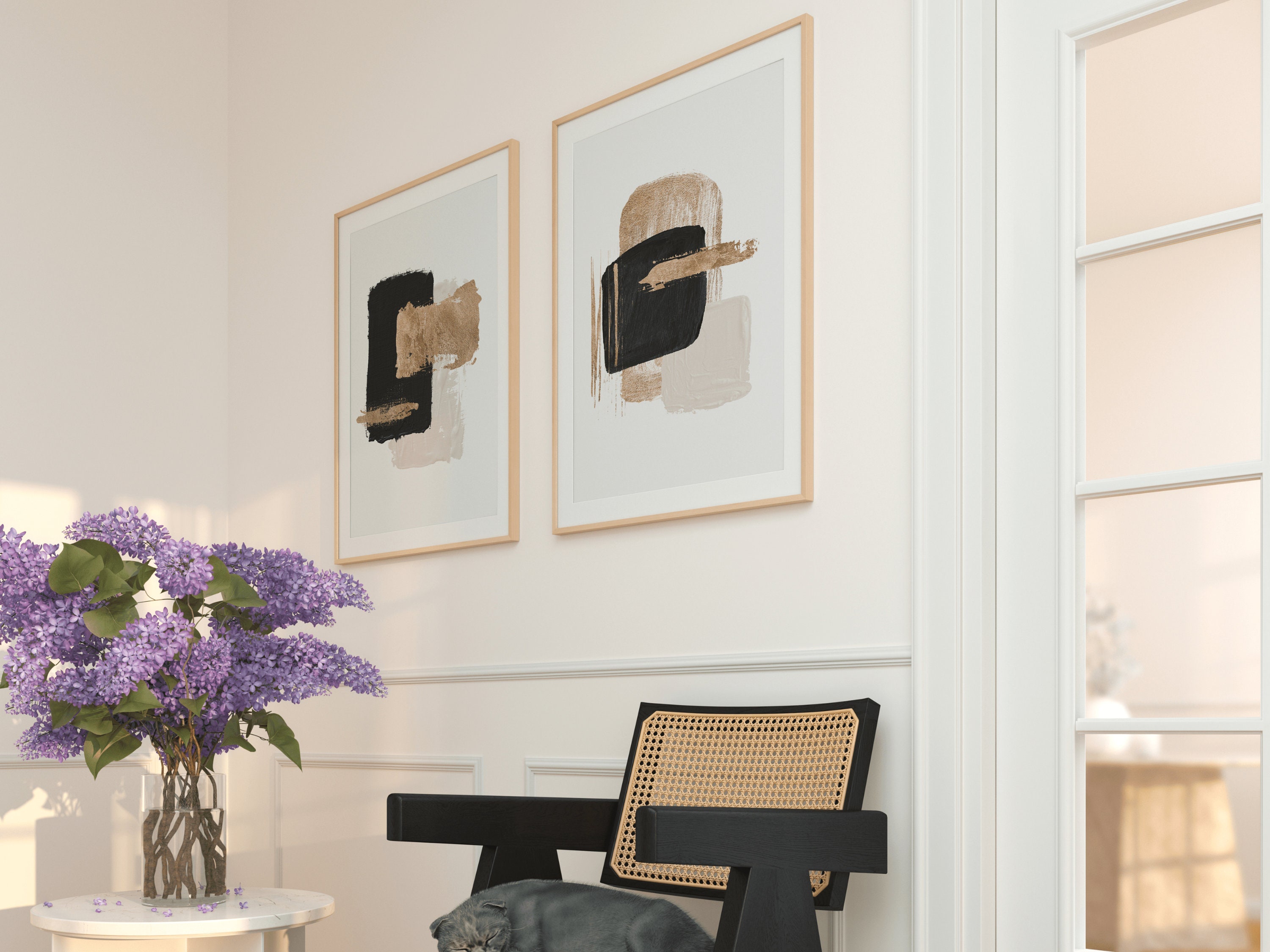 Black and Gold Wall Art Set of 3 Prints · Abstract Art · Minimalist ...