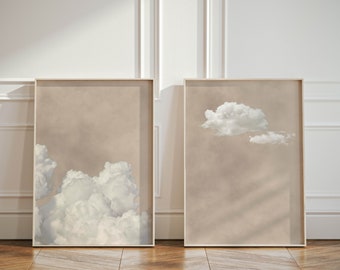 Minimalist Cloud Wall Art Prints, Neutral Wall Art, Beige Set of 2 Prints, Abstract Art, Wall Decor Over the Bed, Bedroom, Living Room Decor