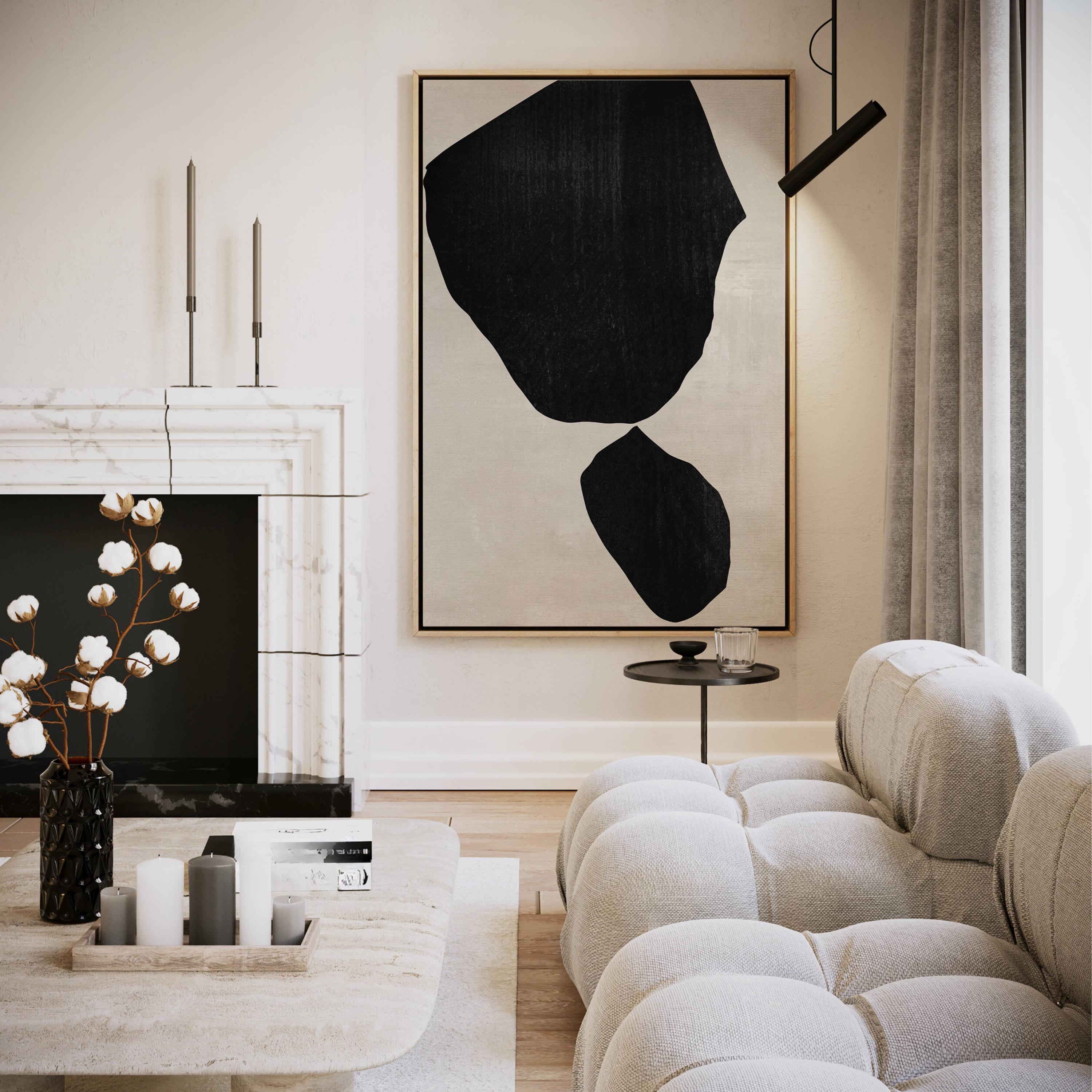 Modern Abstract Canvas Wall Art, Monochrome Framed Wall Art, Large