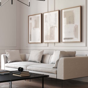 Neutral Abstract Wall Art Prints, Set of 3 Prints, Minimalist, Gallery Wall Set, Living Room Decor, Japandi, Modern, Large, Beige, White