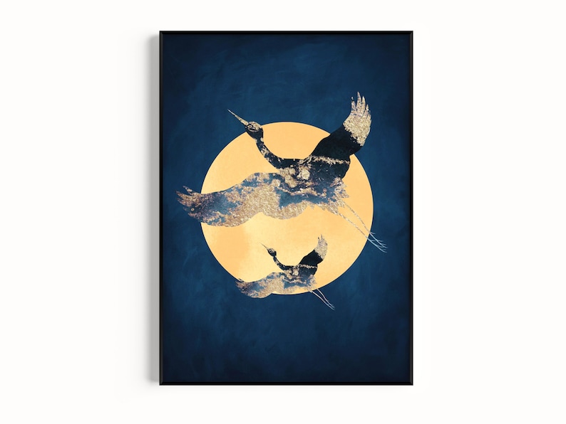 Blue and Gold Japanese Wall Art, Indigo Honeycomb, Abstract Art Print ...