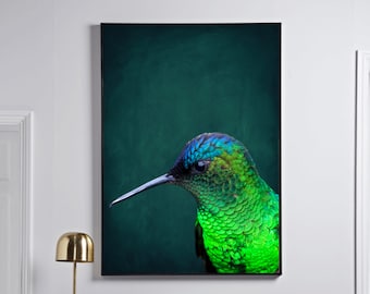 Hummingbird Print DIGITAL DOWNLOAD Maximalist Wall Art · Tropical Print · Printable Wall Art · Emerald Green Wall Art · Maximalist Decor