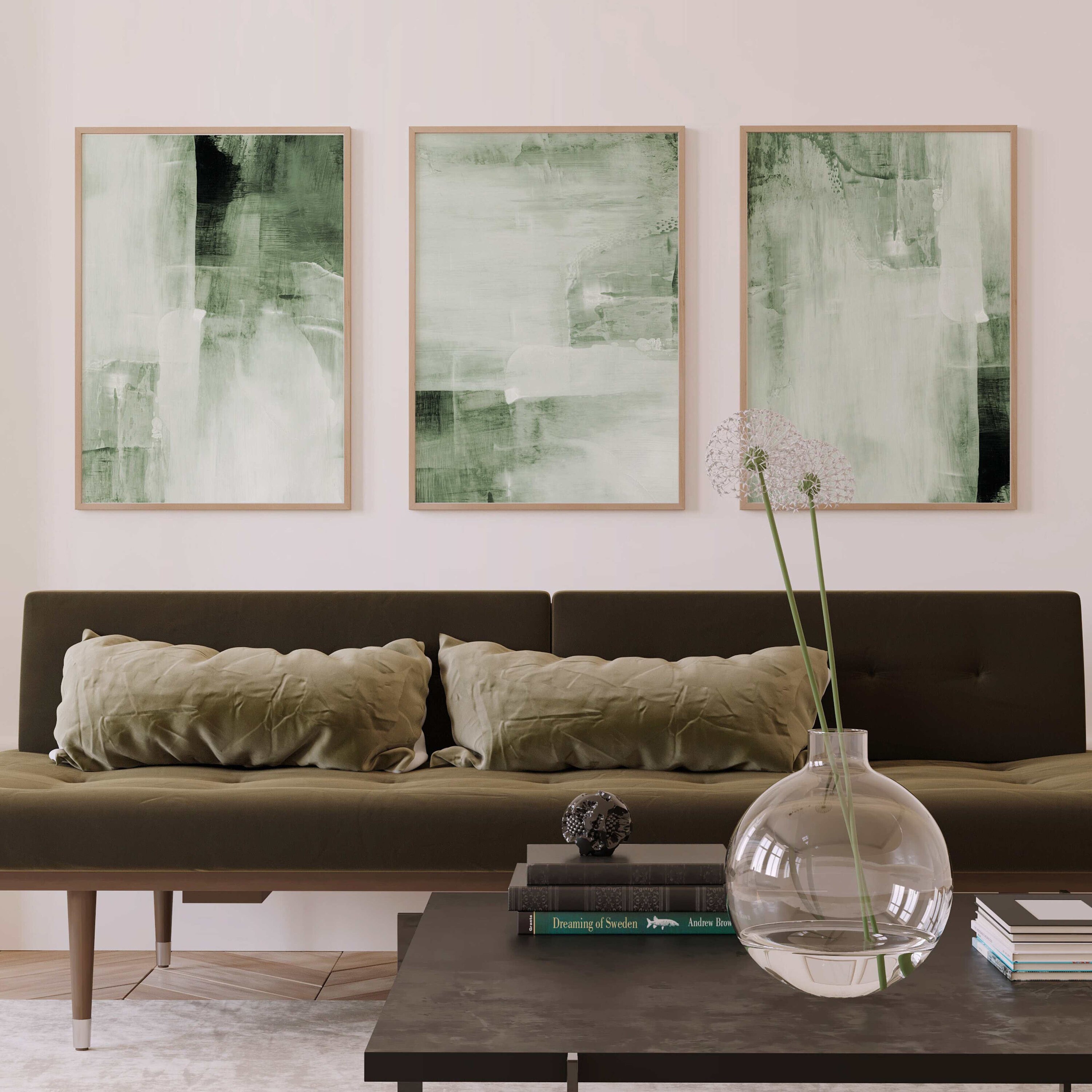 Sage Green Abstract Wall Art Prints, Set of 3 Prints, Abstract Art ...