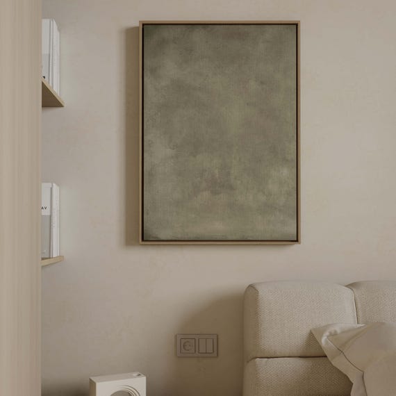 Sage Green Minimalist Canvas Wall Art, Wabi Sabi Floating Framed Art, Large Living Room Decor, Olive Green Decor, Earthy Cottagecore Decor