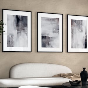 Black, White and Grey Set of 3 Prints · Abstract Art · Gallery Wall Set · Neutral Wall Art · Living Room Decor · Apartment Decor · Bedroom