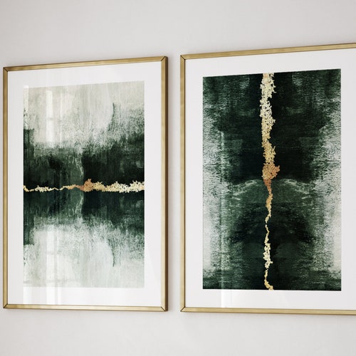 Emerald Green and Gold Abstract Art Prints Set of 3 Prints - Etsy
