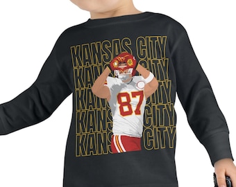 Toddler Chiefs Shirt | Long Sleeve | Kelce Heart Hands Tee | Kansas City Football, 87 Travis, Chiefs Touchdown, Champs,