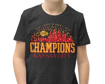 Chiefs Champs T-shirt met korte mouwen voor jongeren | Bella canvas merk T-shirt | Kansas City Football, KC-uitrusting voor kinderen, Game Day Outfit, Cadeau, Jongens, Meisjes