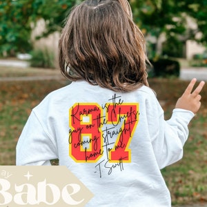 Kids | Go Taylor's Boyfriend (front) - Karma is the Guy on the Chiefs (back) | Gildan Youth crewneck sweatshirt | Front can be customized!