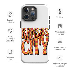 Tough Case for iPhone® | Kansas City, Distressed Design, Checkered, KC, Phone Case, Chiefs, iPhone 16, Gift, Game Day, Red Yellow