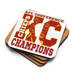 Chiefs Cork-back coaster | AFC Champs, Kansas City Football, KC Home Decor, Man Cave, Husband Dad Gift, Conference Champions