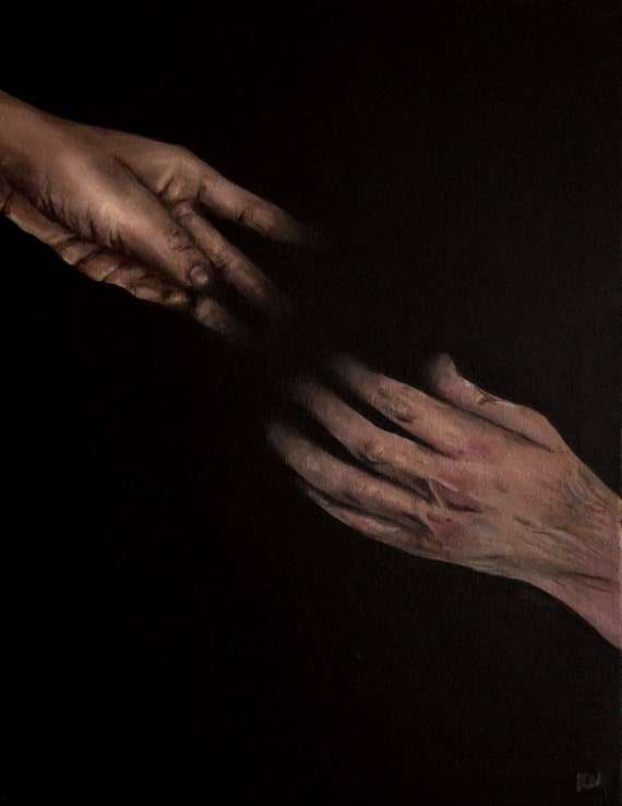 hands almost touching painting