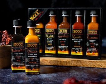 Mini Hot Sauce Gift Set - 5 of our hottest Artisan Chilli Sauces - 60ml Bottles - Spicy Taster Pack for Chilli Lovers