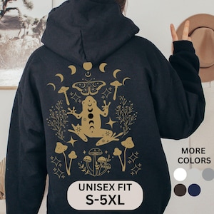 Cottagecore Frog Zip Up Hoodie, Celestial Mushroom Zip Hoodie, Witchy Moon Phase Jacket, Goblincore Clothing, Fairycore Moth Zipper Hoodie