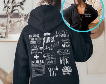 Nurse Jacket Personalized With Name, RN Jacket, Nurse Hoodie Full Zip Up Jacket, Nurse Jacket Fleece, Nurse Apparel, Nurse Preceptor Gift