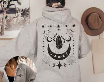 Zip Up Moon Hoodie For Women Black Zip Up Hoodie It's Just A Phase Celestial Hoodie Front And Back Design Spiritual Hoodie Full Zip Up