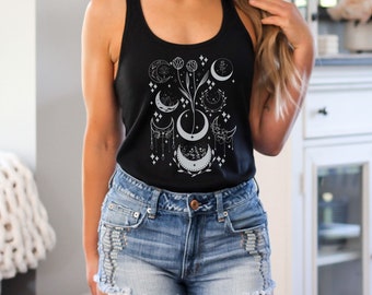 Moon Phase Shirt Celestial Tank Tops Witchy Clothing Y2k Coconut Girl Beachy Shirt Occult Shirt Summer Tank Top Boho Tank Top Astrology Tank