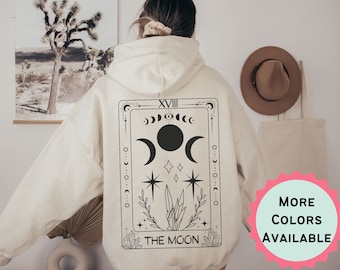 Moon Hoodie - Witchy, Tarot Card And Gothic Styled, The Moon Hoodie Aesthetic, Celestial Hoodie, Witchy Hoodie With Design On The Back