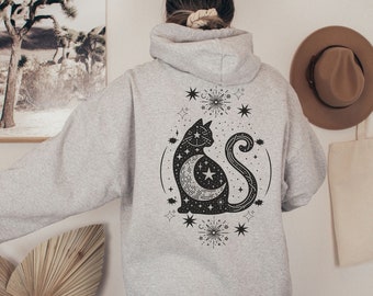 Full Zip Up Hoodie Women Cat Zip Up Hoodie Celestial Hoodie Y2k Hoodie Alt Clothing Cat Hoodie Gift For Cat Lovers Cat Sweatshirt Celestial