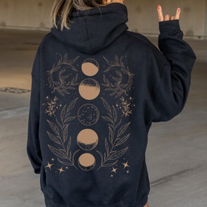Moon Hoodie With Design on the Back of Hoodie, Celestial Shirt, Moon ...