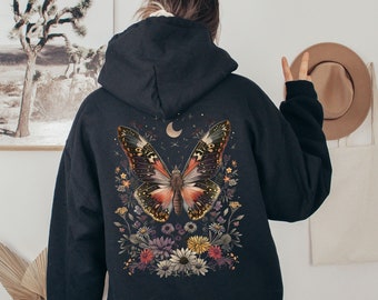 Full Zip Up Hoodie Women Cottagecore Hoodie Design On The Back Y2K Hoodie Butterfly Whimsigoth Hippie Hoodie Floral Sweatshirt Boho Hoodie