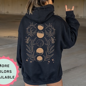 Black Zip Up Hoodie, Full Zip Up Hoodie, Celestial Hoodie, Moon Hoodie, Women&#39;s Zip Up Hoodie, Y2k Hoodie, Witchy Hoodie, Spiritual Hoodie