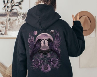 Luna Moth Full Zip up Hoodie Fairy Grunge Cottagecore Black Zip up