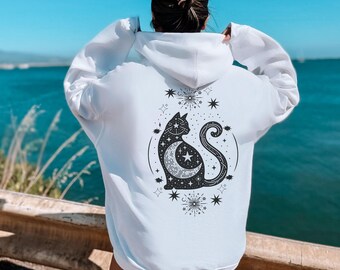 Full Zip Up Hoodie Women Cat Zip Up Hoodie Celestial Hoodie Y2k Hoodie Alt Clothing Cat Hoodie Gift For Cat Lovers Cat Sweatshirt Celestial