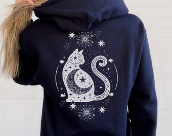 Full Zip Up Hoodie Women Cat Zip Up Hoodie Celestial Hoodie Y2k Hoodie Alt Clothing Cat Hoodie Gift For Cat Lovers Cat Sweatshirt Celestial