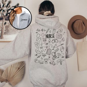 Nurse Zip Up Hoodie Personalized Nursing Gift Medical Icons Sweatshirt RN Apparel Nurse Life Jacket Custom Name Nurse Appreciation Gifts
