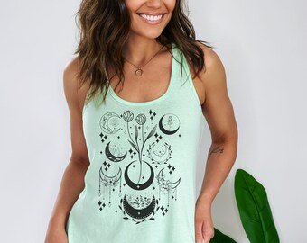 Moon Phase Shirt Celestial Tank Tops Witchy Clothing Y2k Coconut Girl Beachy Shirt Occult Shirt Summer Tank Top Boho Tank Top Astrology Tank