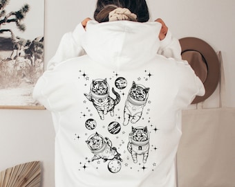 Cat Zip Up Hoodie Black Zip Up Hoodie Y2k Hoodie Full Zip Up Sweatshirt Space Cats Alt Clothing Cat Lover Gift Graphic Hoodie Zip Up Women