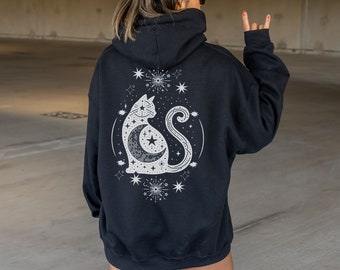 Full Zip Up Hoodie Women Cat Zip Up Hoodie Celestial Hoodie Y2k Hoodie Alt Clothing Cat Hoodie Gift For Cat Lovers Cat Sweatshirt Celestial