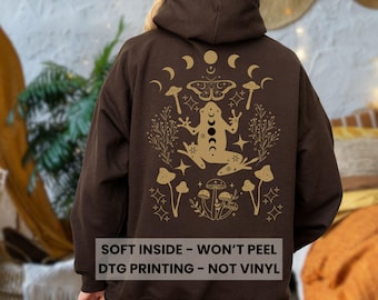 Cottagecore Frog Hoodie Full Zip Up With Design On The Back
