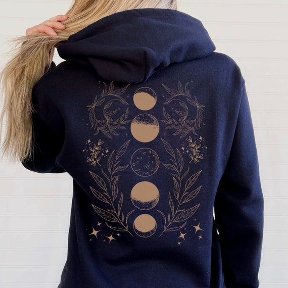 Moon Hoodie With Design on the Back of Hoodie Celestial Shirt Moon Sweater Astrology Hoodie Witchy Hoodie Moon Child Shirt Sun Moon Etsy