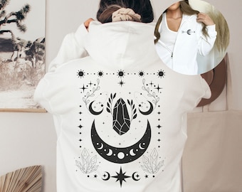 Zip Up Moon Hoodie For Women Black Zip Up Hoodie It's Just A Phase Celestial Hoodie Front And Back Design Spiritual Hoodie Full Zip Up