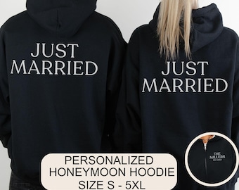 Gerade verheiratet Flitterwochen Hoodie Passende Paare Personalisierte Zip Hoodie Hochzeitsgeschenk für Brautparty Benutzerdefinierte Jubiläum Outfit