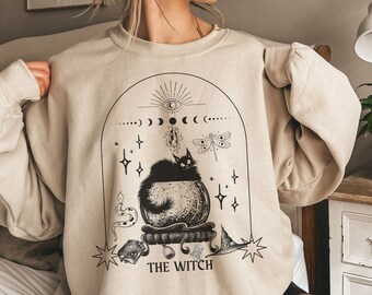 The Witch Tarot Card Shirt, Witchy Sweatshirt, Tarot Sweatshirt, Magical Wiccan Pagan Clothes, Witch Halloween Sweatshirt Celestial Crewneck