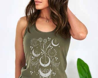 Moon Phase Shirt Celestial Tank Tops Witchy Clothing Y2k Coconut Girl Beachy Shirt Occult Shirt Summer Tank Top Boho Tank Top Astrology Tank