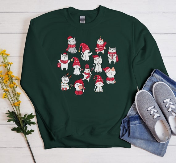 Cat Christmas Sweatshirt Ugly Sweatshirt Ugly Shirt Ugly Xmas Sweater Meowy Christmas Cat Lover Gift Crazy Cat Lady Cat Top