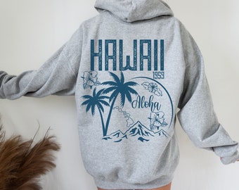 Aesthetic Hawaii Hoodie, Aloha State Sweatshirt, Trendy Oversize Hoodies, Tumblr Beach Hoodie, VSCO Trendy Hoodie Words on back hoodies