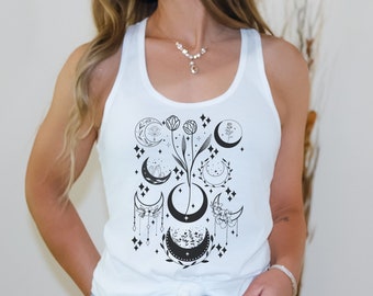 Moon Phase Shirt Celestial Tank Tops Witchy Clothing Y2k Coconut Girl Beachy Shirt Occult Shirt Summer Tank Top Boho Tank Top Astrology Tank