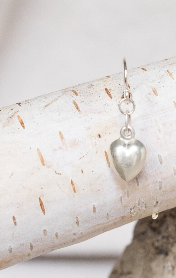 Vintage Solid Sterling Heart Charm Dangle Earring - image 1