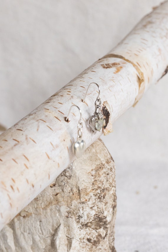 Vintage Solid Sterling Heart Charm Dangle Earring - image 4